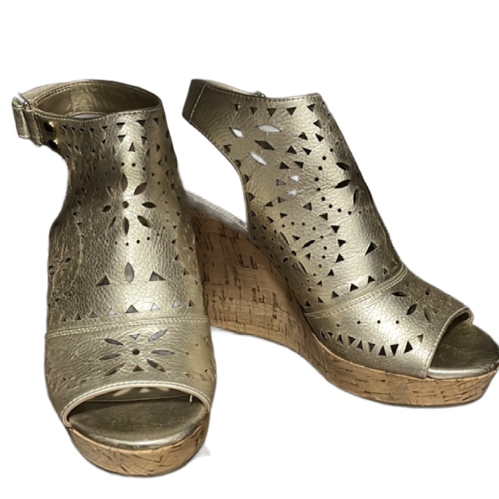 Gold Cutout Wedge Sandals | Marc Fisher | Chic Comfort Platform Heels